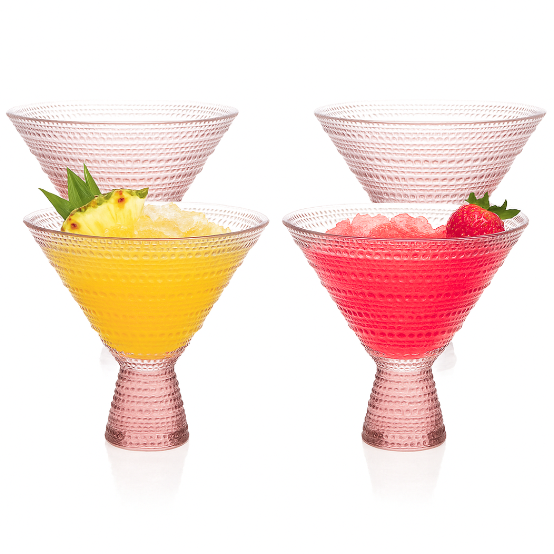 Pink Hobnail Martini Glasses - Embossed Martini Glasses - 9oz