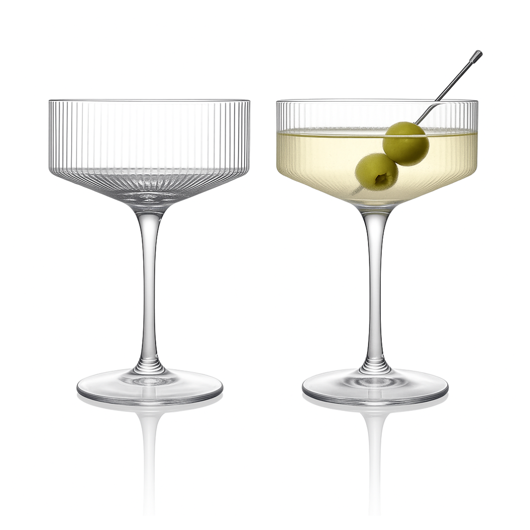 Clear Ribbed Martini Coupe Glass 9.5oz - (Set of 2, 4, or 6)
