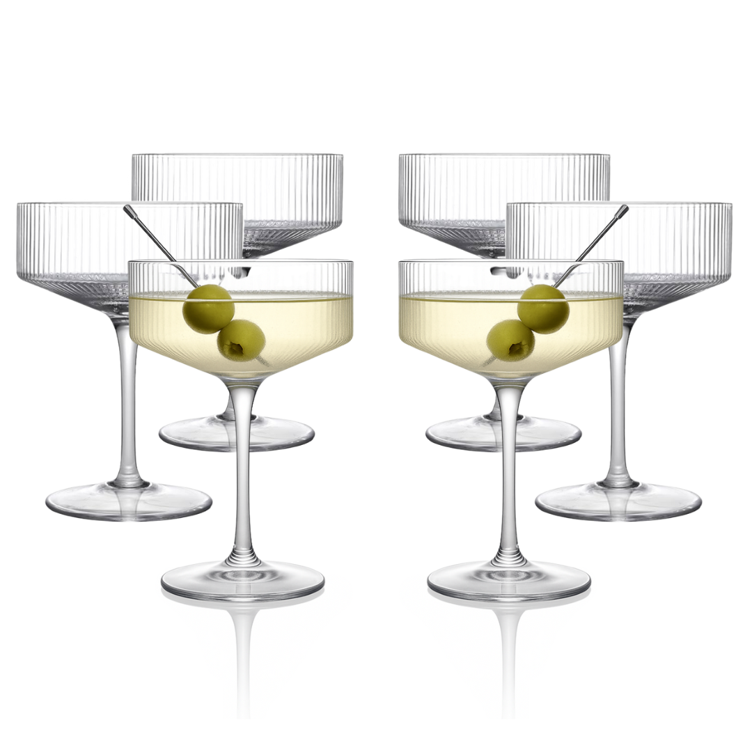 Clear Ribbed Martini Coupe Glass 9.5oz - (Set of 2, 4, or 6)