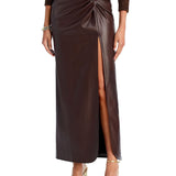 Line & Dot Carmela Twisted Faux Leather Skirt Brown Size XS