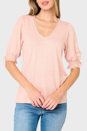 Lace Trim V-neck Luxe Sweater Top
