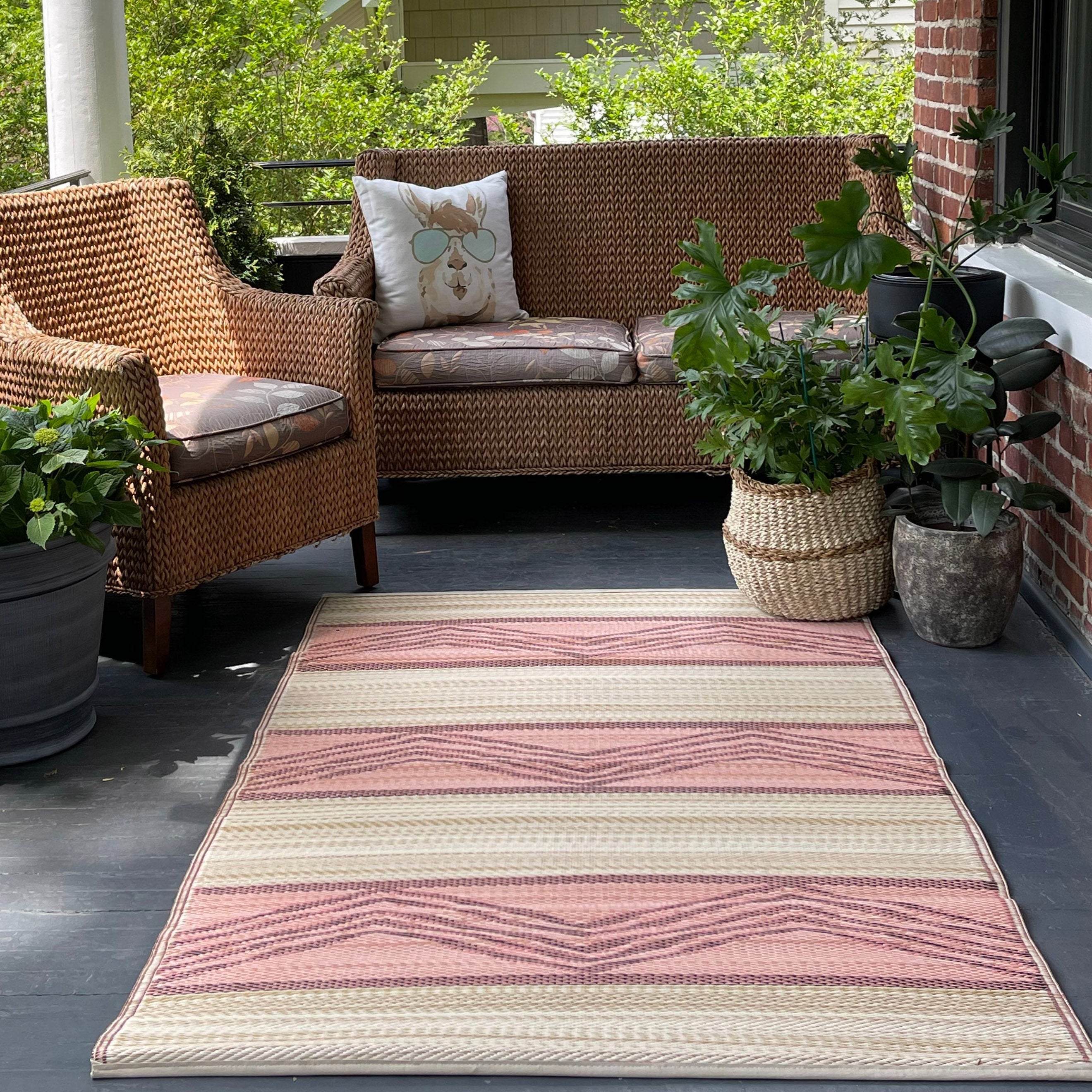 Lagos - Sand & Coral Boho Outdoor Rug For Patio Final Sale