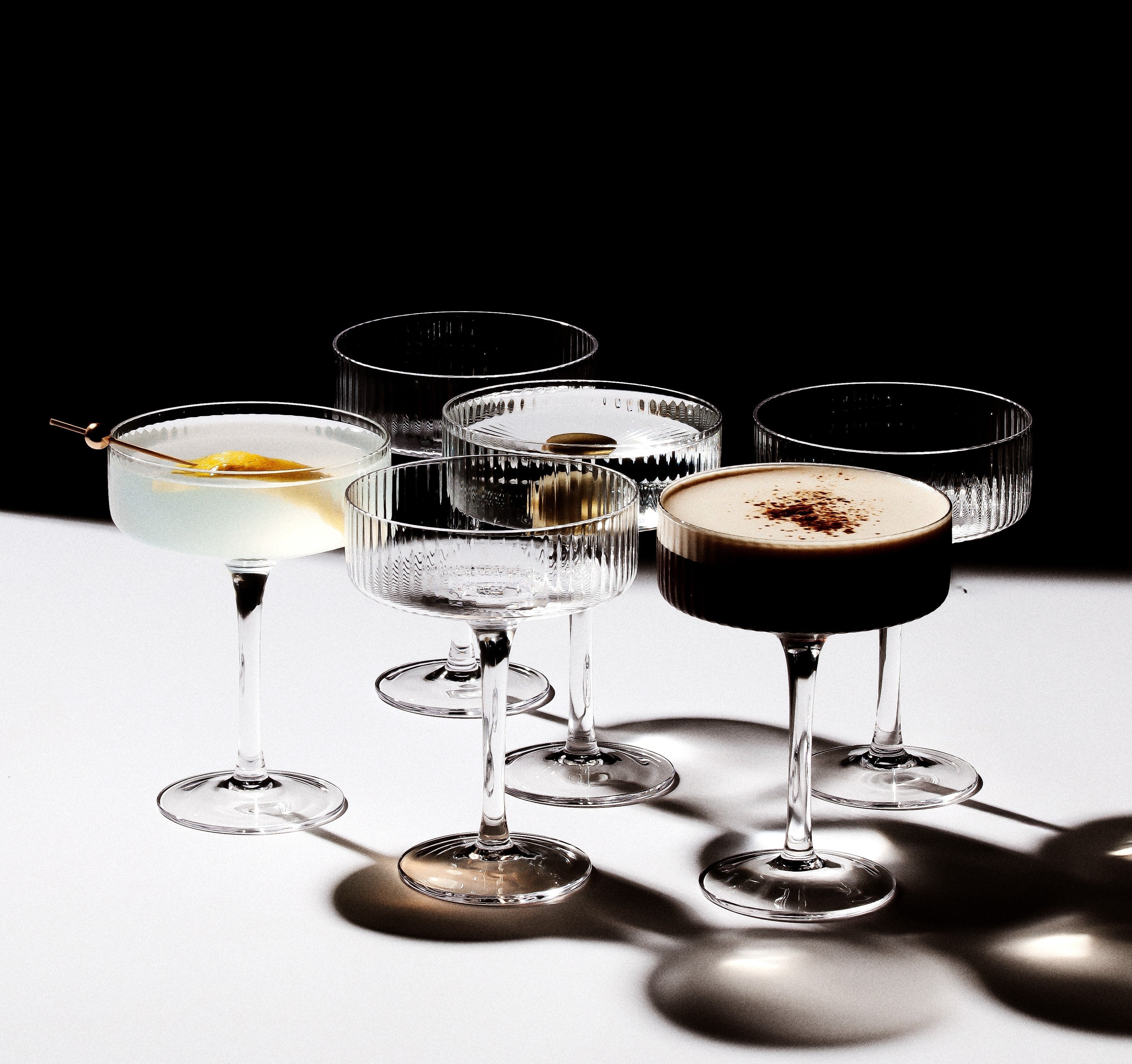 Clear Ribbed Martini Coupe Glass 9.5oz - (Set of 2, 4, or 6)