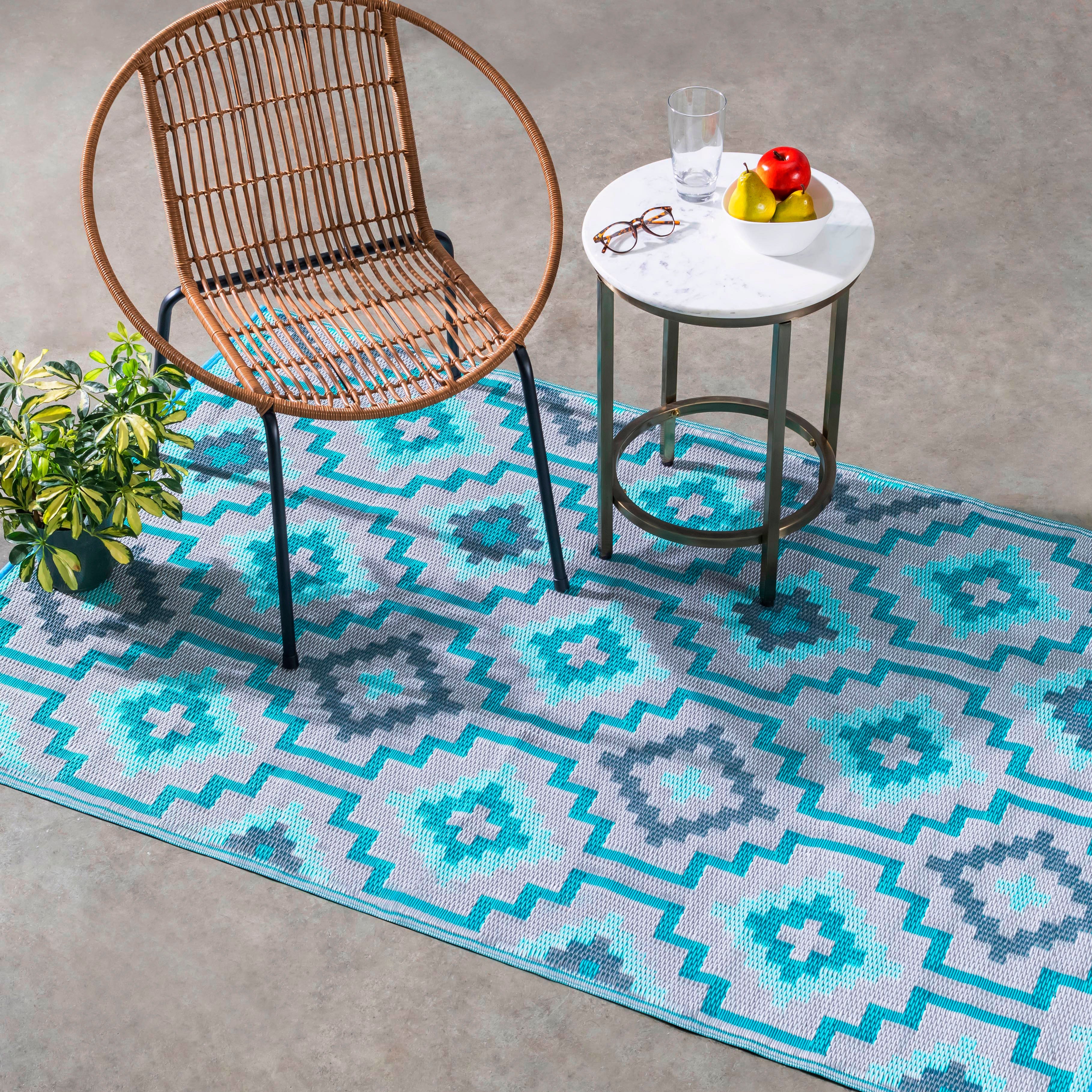 Lhasa - Teal Outdoor Rug For Patio Final Sale