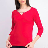 Karen Scott Women's Three Quarter Sleeve Top Red Size Small