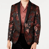 INC International Concepts Men's Slim-Fit Rust Jacquard Floral Blazer Brown Size Large
