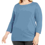 Karen Scott Women's Plus Ballet Neckline Sweater Navy Size 3X