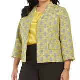 Kasper Women's Printed Blazer Jacket Yellow Size 14W