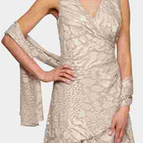 Alex Evenings Women's Printed Tiered Hem Dress & Shawl Brown Size 14