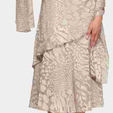 Alex Evenings Women's Printed Tiered Hem Dress & Shawl Brown Size 14