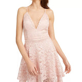 Emerald Sundae Women's Glitter Floral Spaghetti Strap Sweetheart Neckline Mini Fit Flare Evening Dress Pink Size Medium