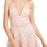 Emerald Sundae Women's Glitter Floral Spaghetti Strap Sweetheart Neckline Mini Fit Flare Evening Dress Pink Size Medium