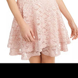 Emerald Sundae Women's Glitter Floral Spaghetti Strap Sweetheart Neckline Mini Fit Flare Evening Dress Pink Size Medium