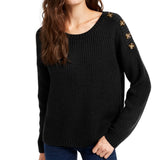 Hippie Rose Juniors' Button-Shoulder Sweater Black Size Small