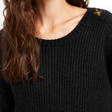 Hippie Rose Juniors' Button-Shoulder Sweater Black Size Small