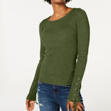 Hooked Up By Iot Juniors' Lace-Up Rib-Knit Sweater Dark Green Size X-Small