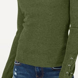 Hooked Up By Iot Juniors' Lace-Up Rib-Knit Sweater Dark Green Size X-Small