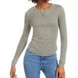 Ultra Flirt Junior's Scoop Neck Waffle Knit Top Green Size Large