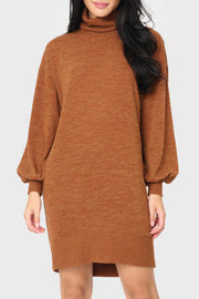 Blouson Sleeve Turtleneck Sweater Dress