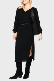 Long Sleeve V-neck Midi Sweater Dress