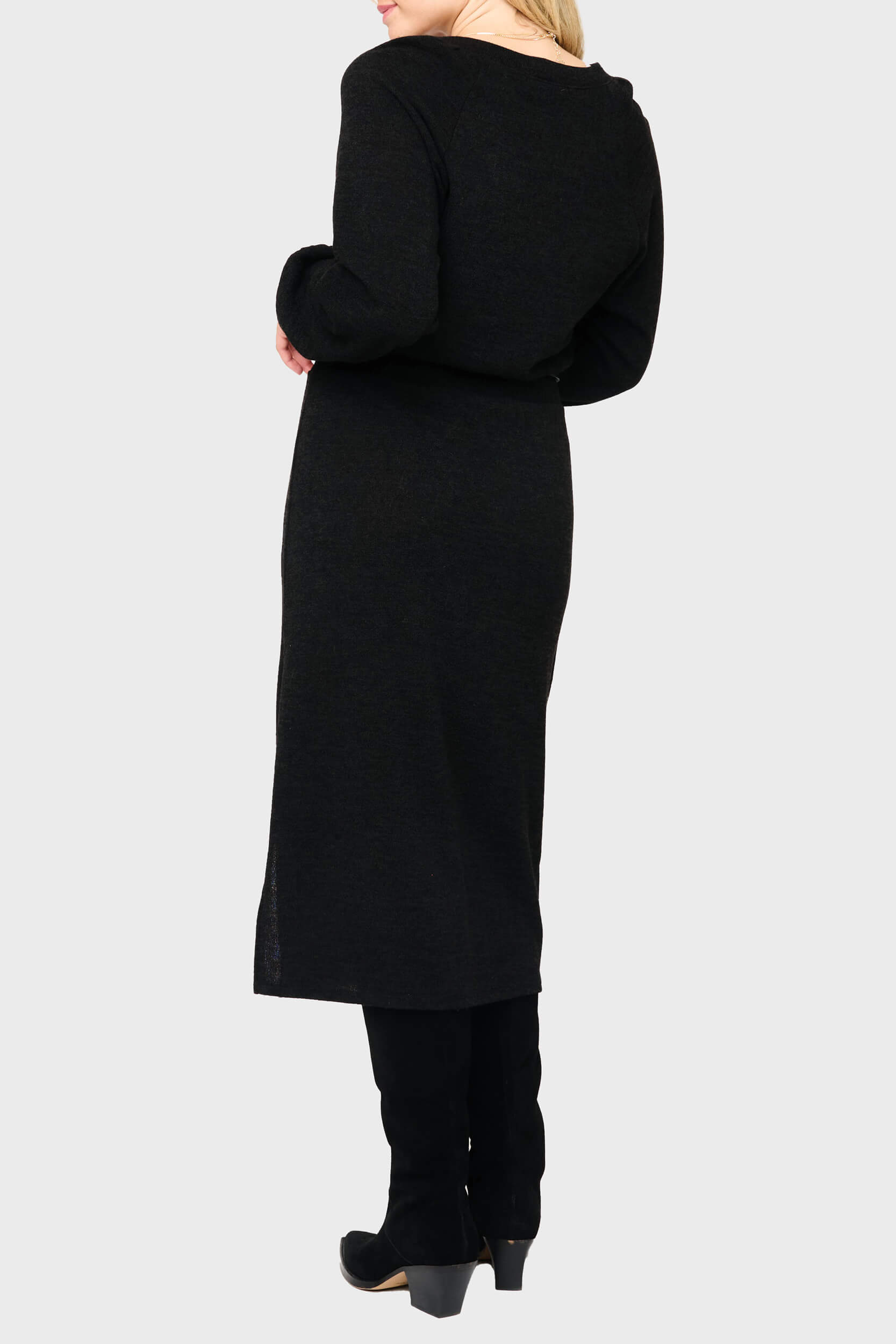 Long Sleeve V-neck Midi Sweater Dress