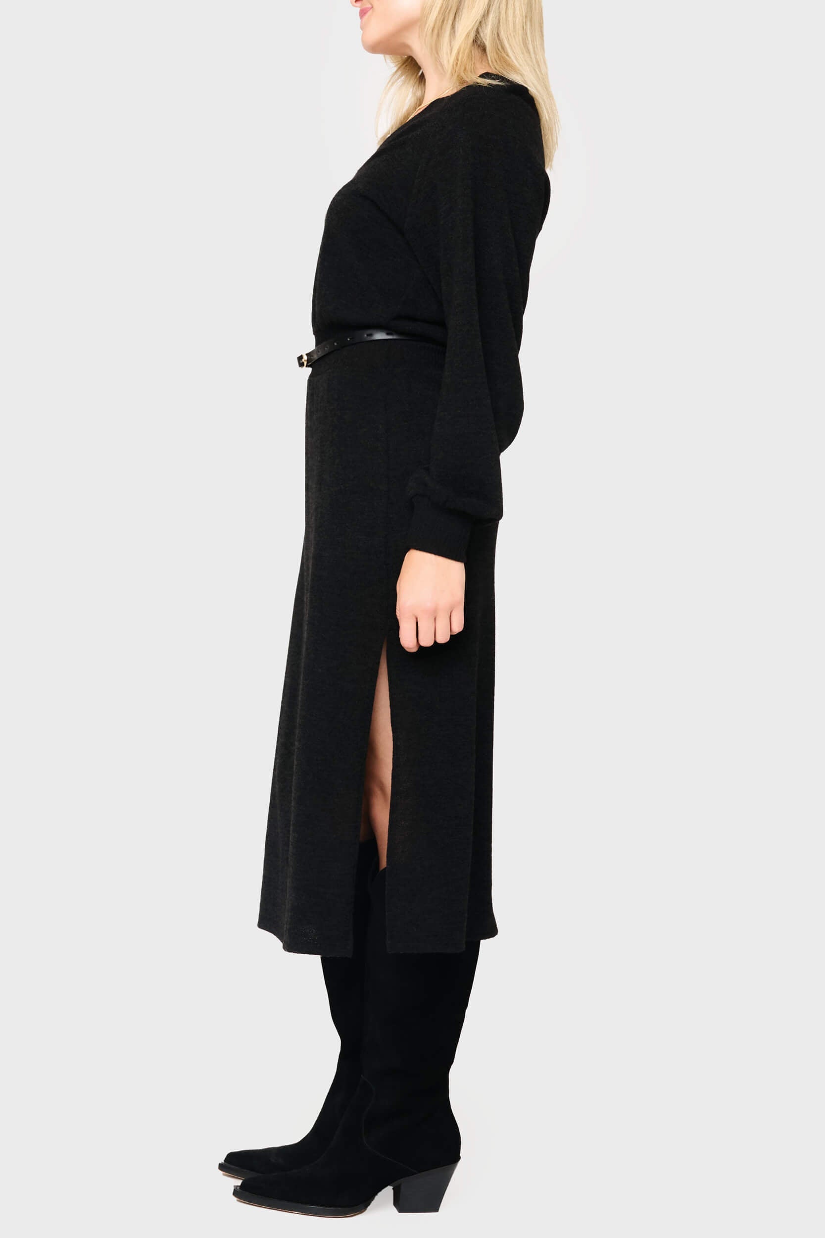 Long Sleeve V-neck Midi Sweater Dress