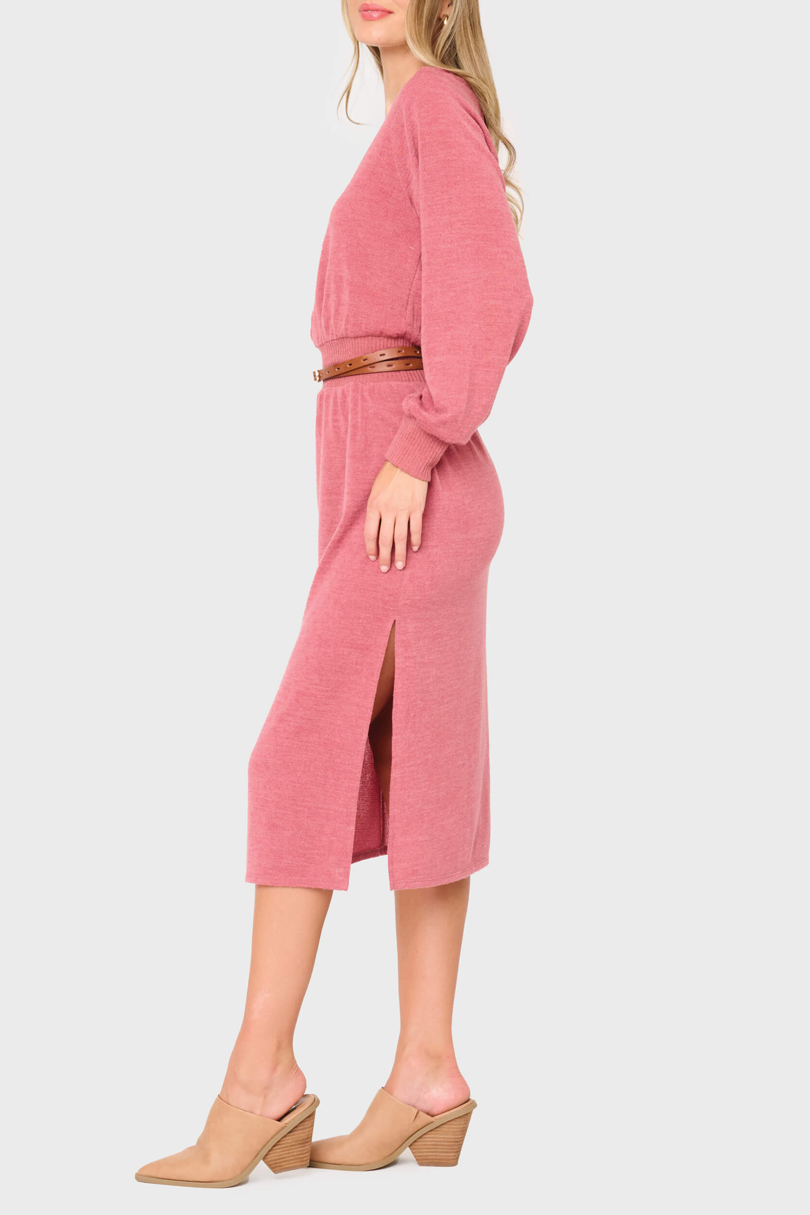 Long Sleeve V-neck Midi Sweater Dress