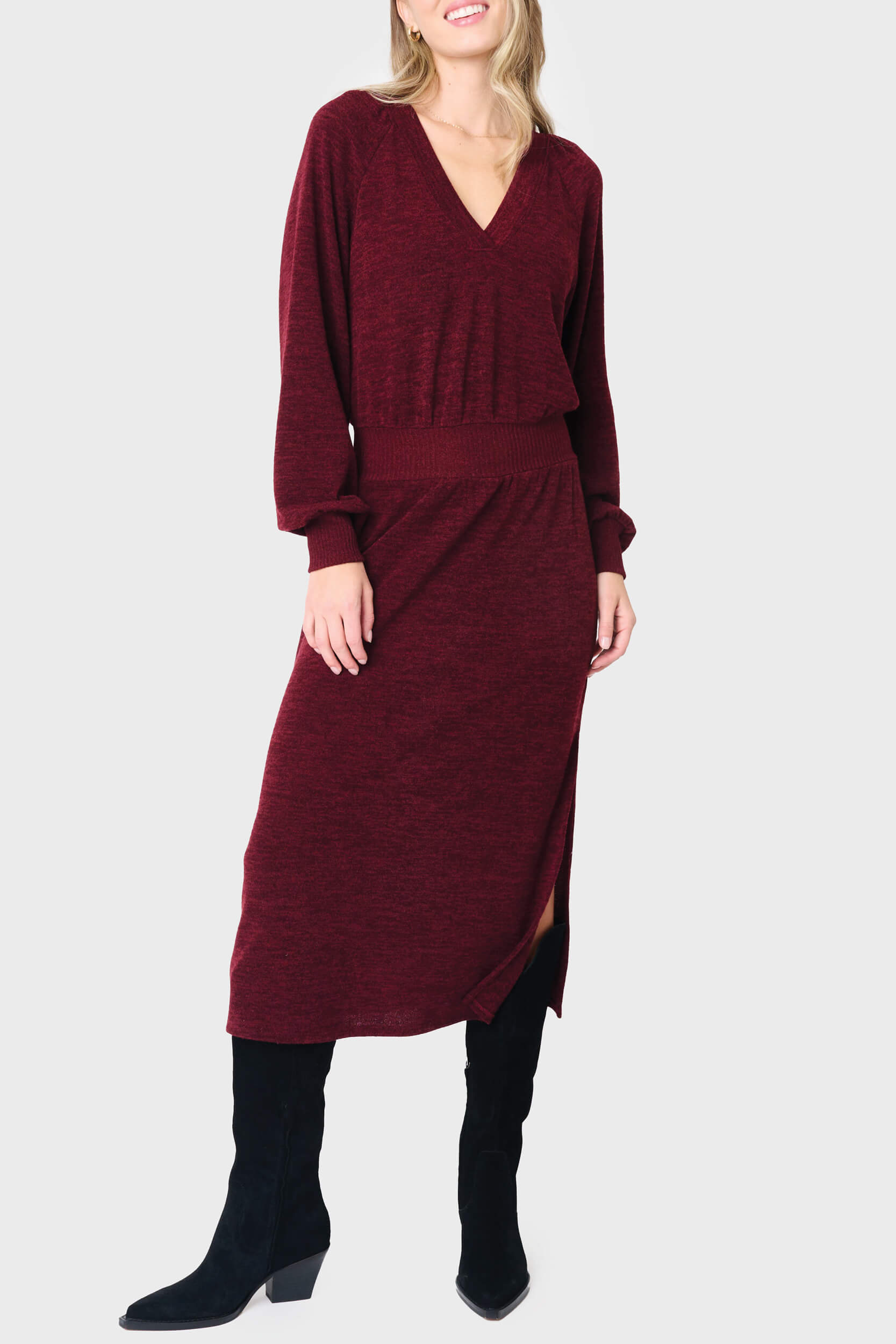 Long Sleeve V-neck Midi Sweater Dress
