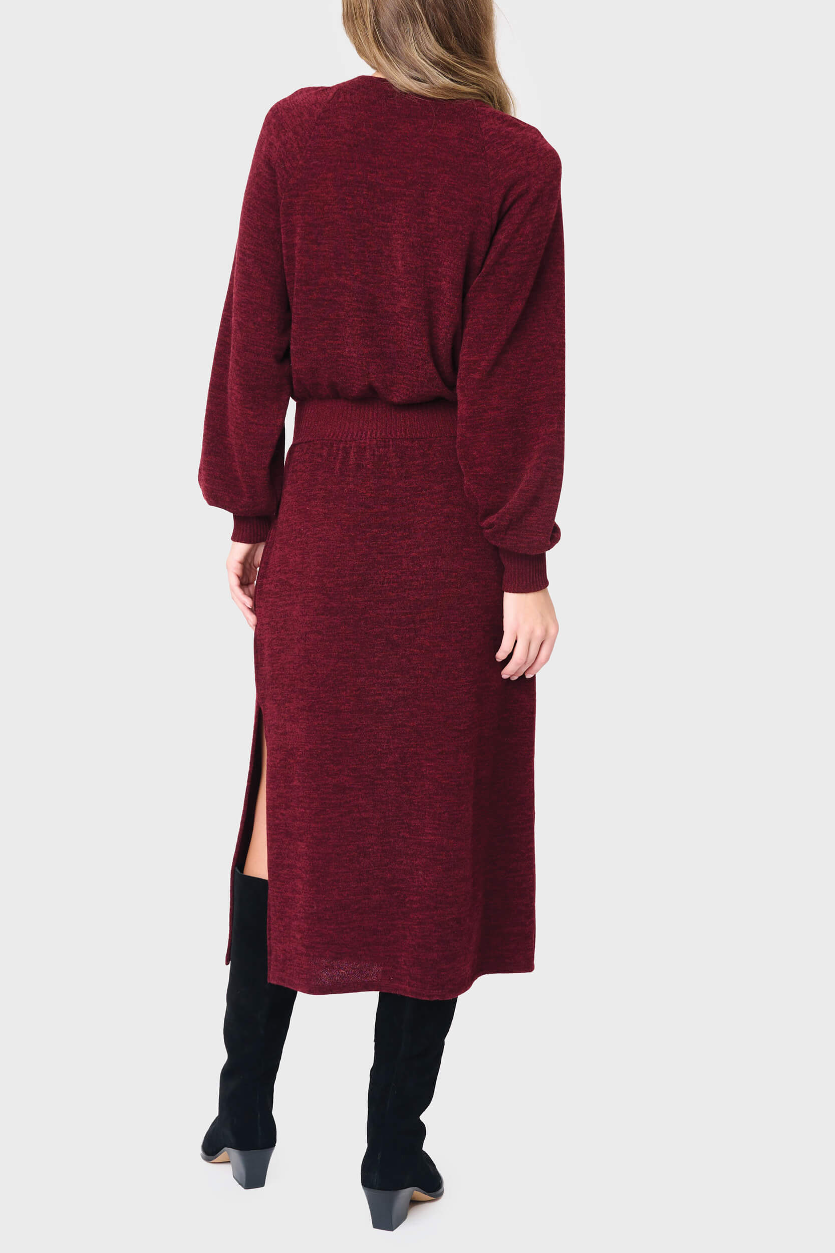Long Sleeve V-neck Midi Sweater Dress