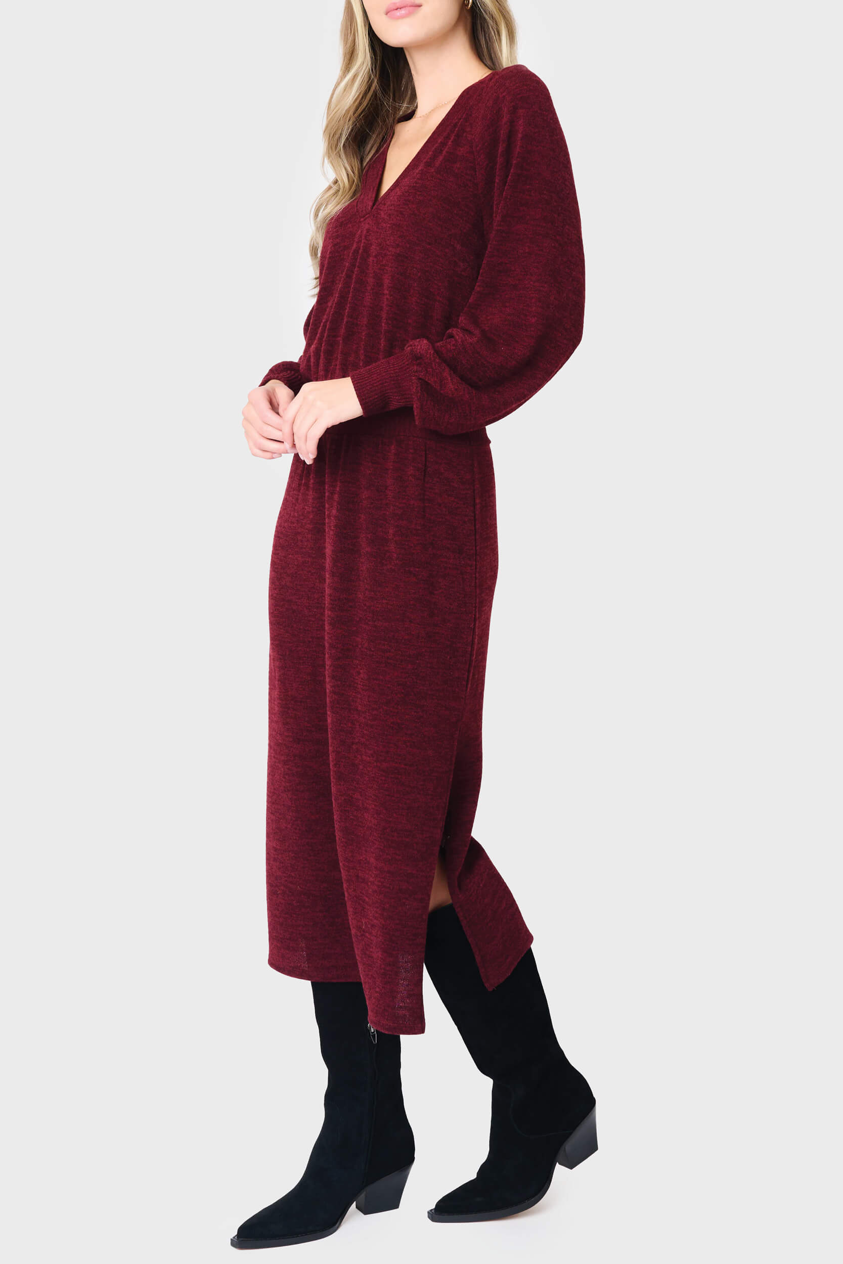 Long Sleeve V-neck Midi Sweater Dress