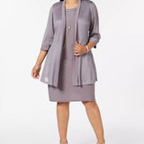 R & M Richards Women's Plus Size Shift Dress & Metallic Jacket Silver Size 20W
