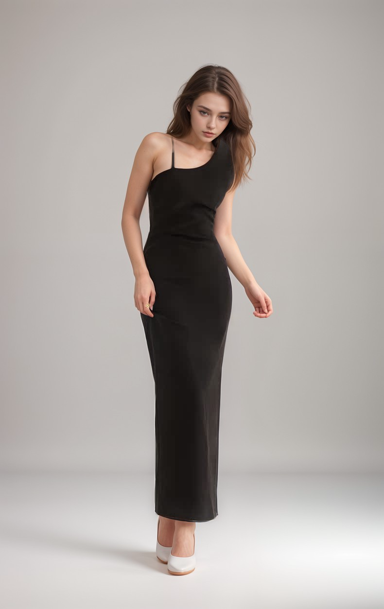 Asymmetrical Geometric Concept Hallowed Back Pencil Skirt Satin Prom Dress