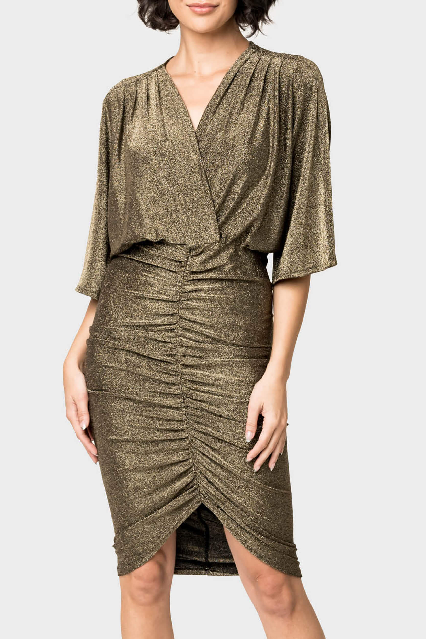 Knit Cinch Surplice Midi Dress