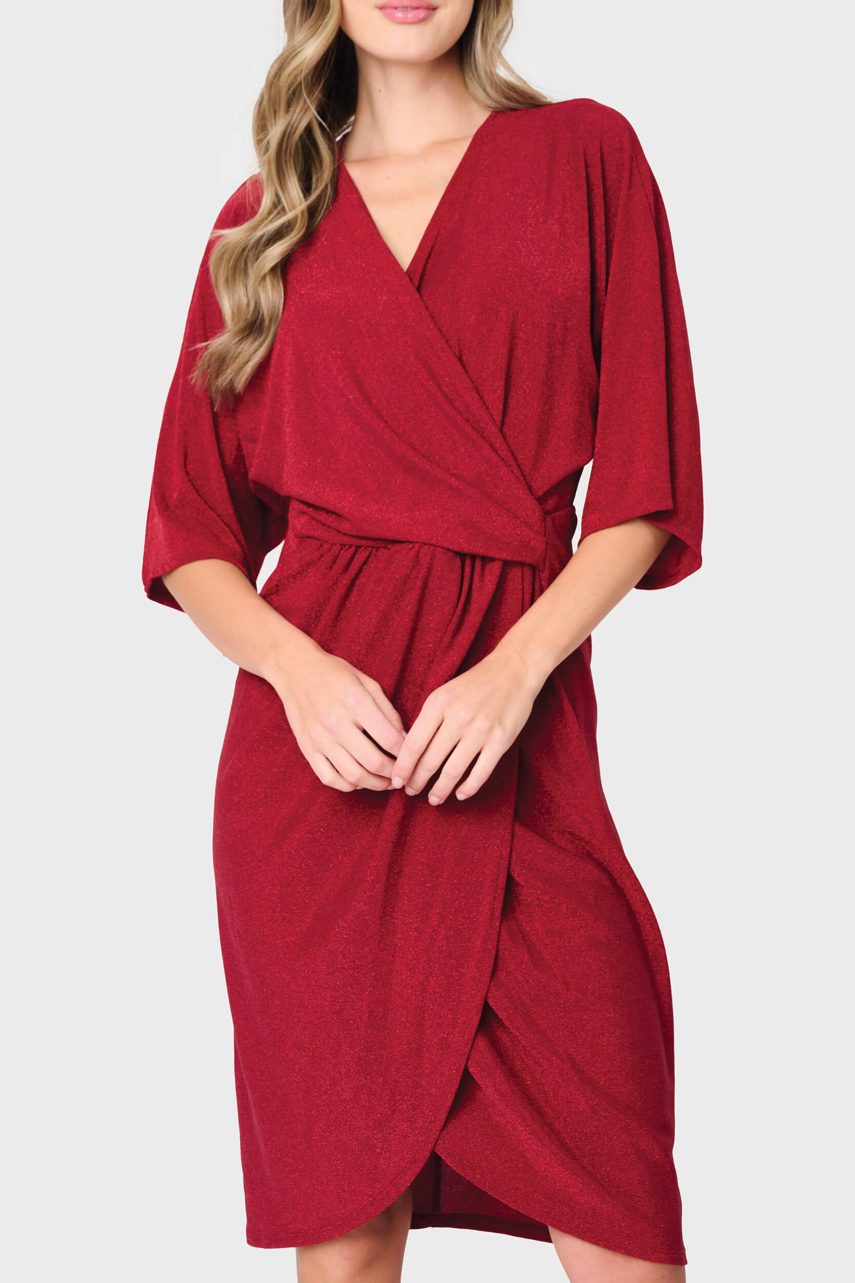 Surplice Wrap Dress In Shimmer Knit