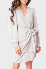 Blouson Sleeve Wrap Linen Dress