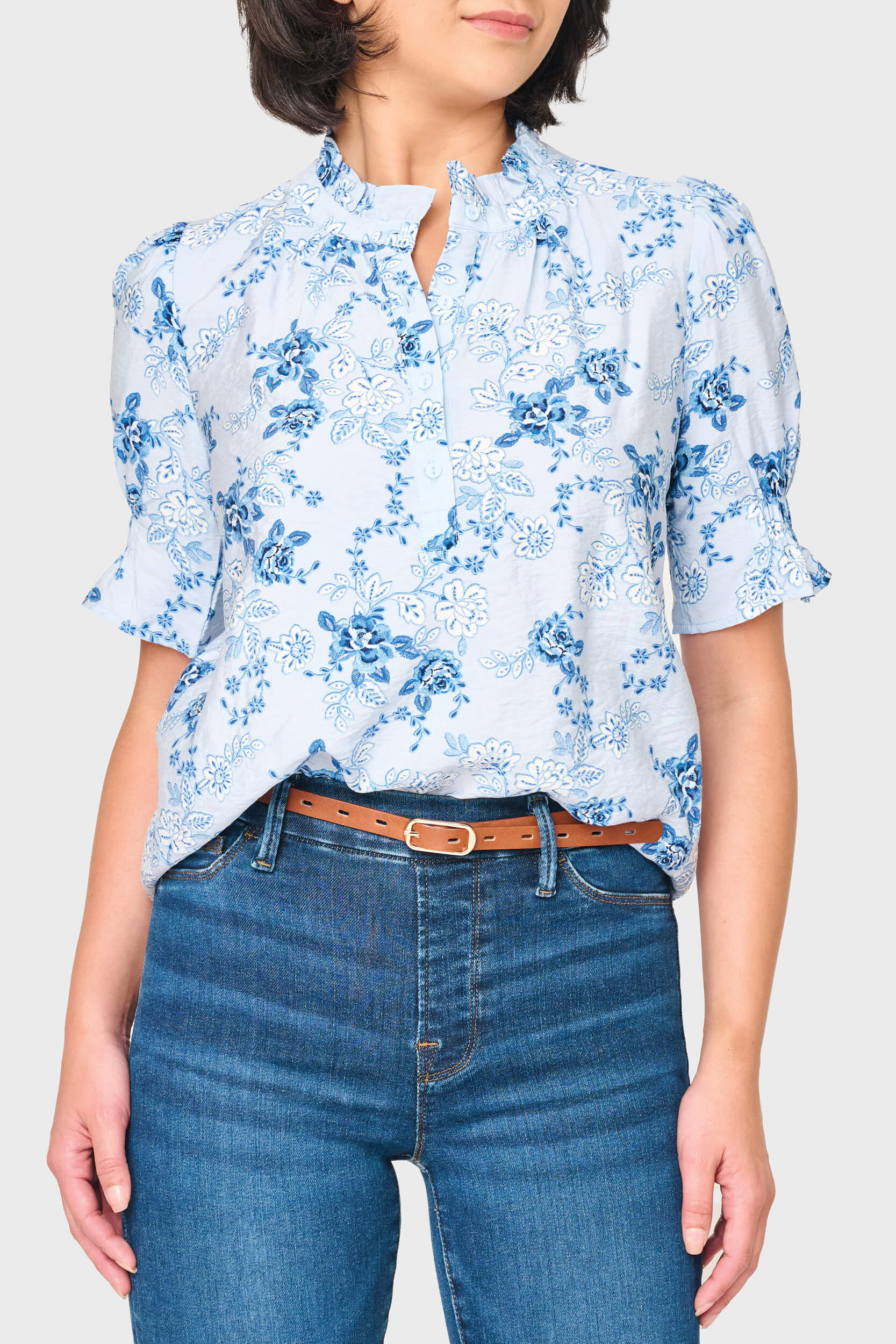 Dianthus Henley Puff Sleeve Blouse