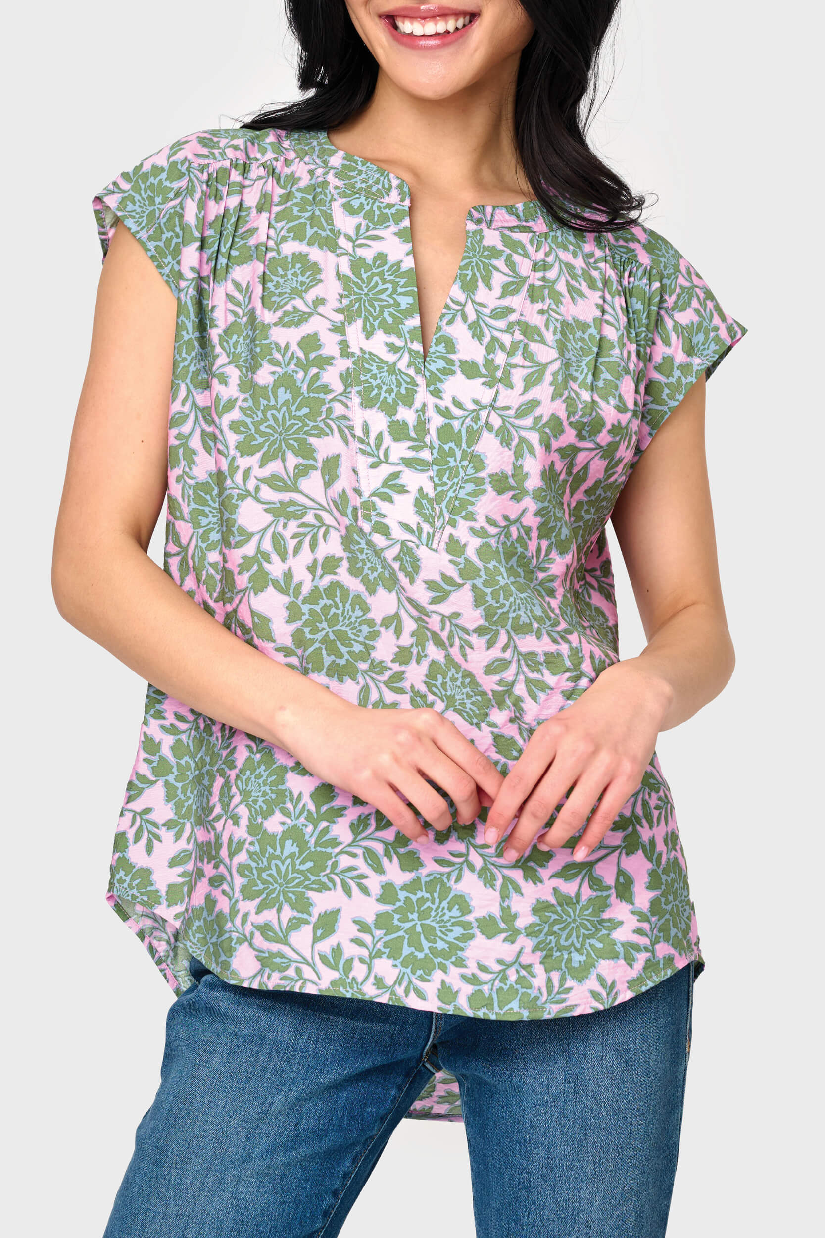Cap Sleeve Notch Neck Blouse