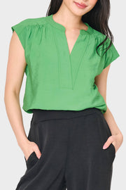 Cap Sleeve Notch Neck Blouse