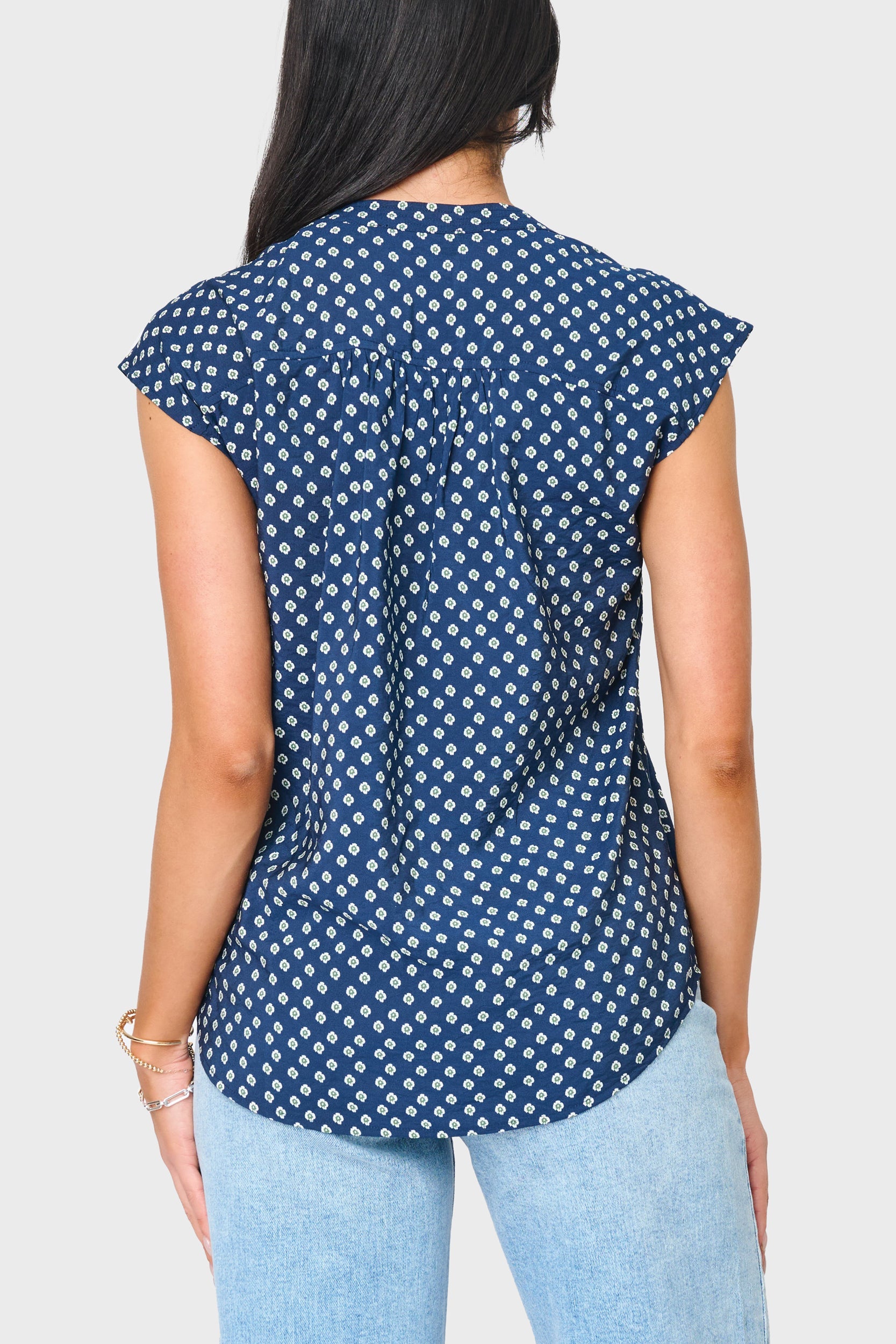 Cap Sleeve Notch Neck Blouse