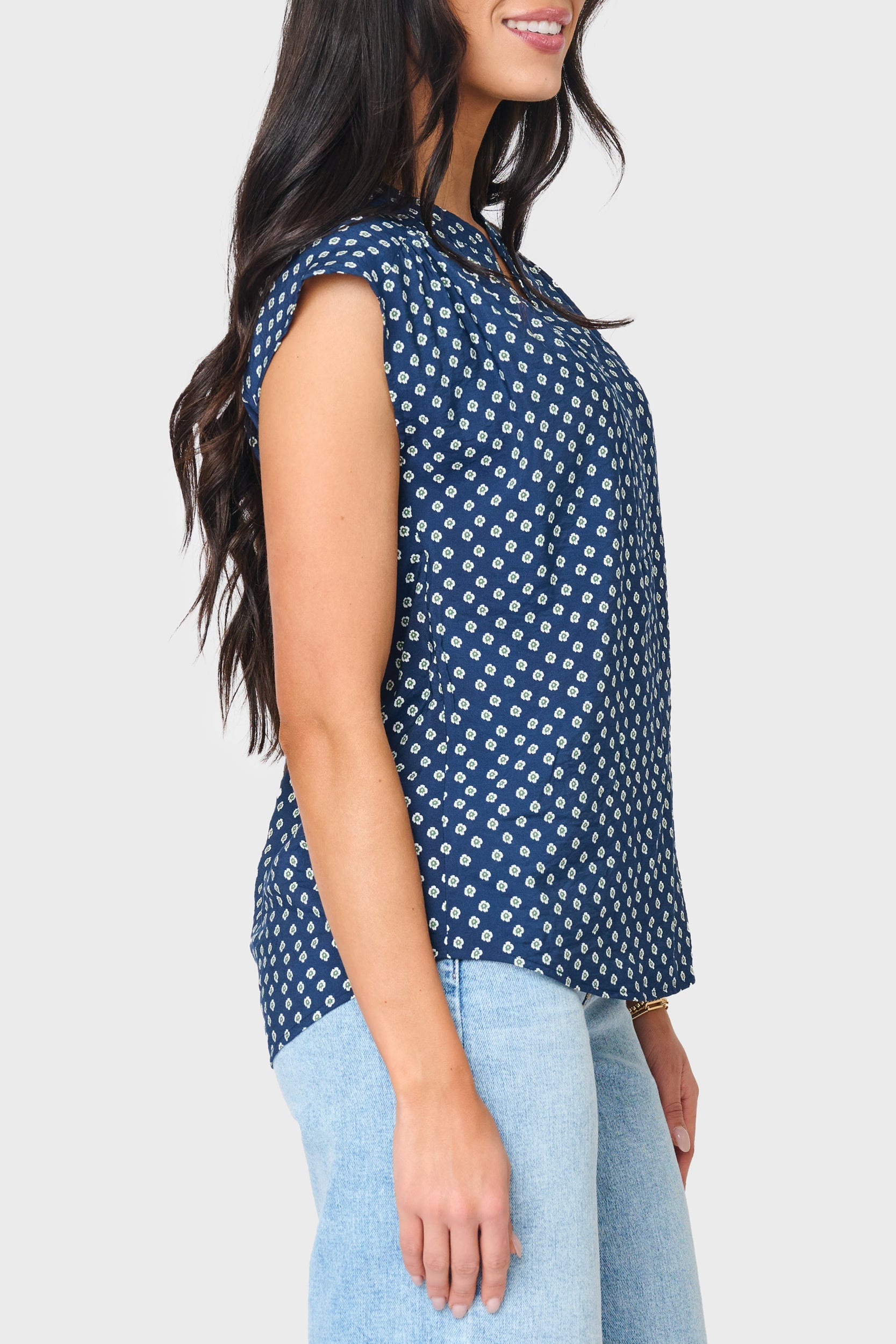 Cap Sleeve Notch Neck Blouse