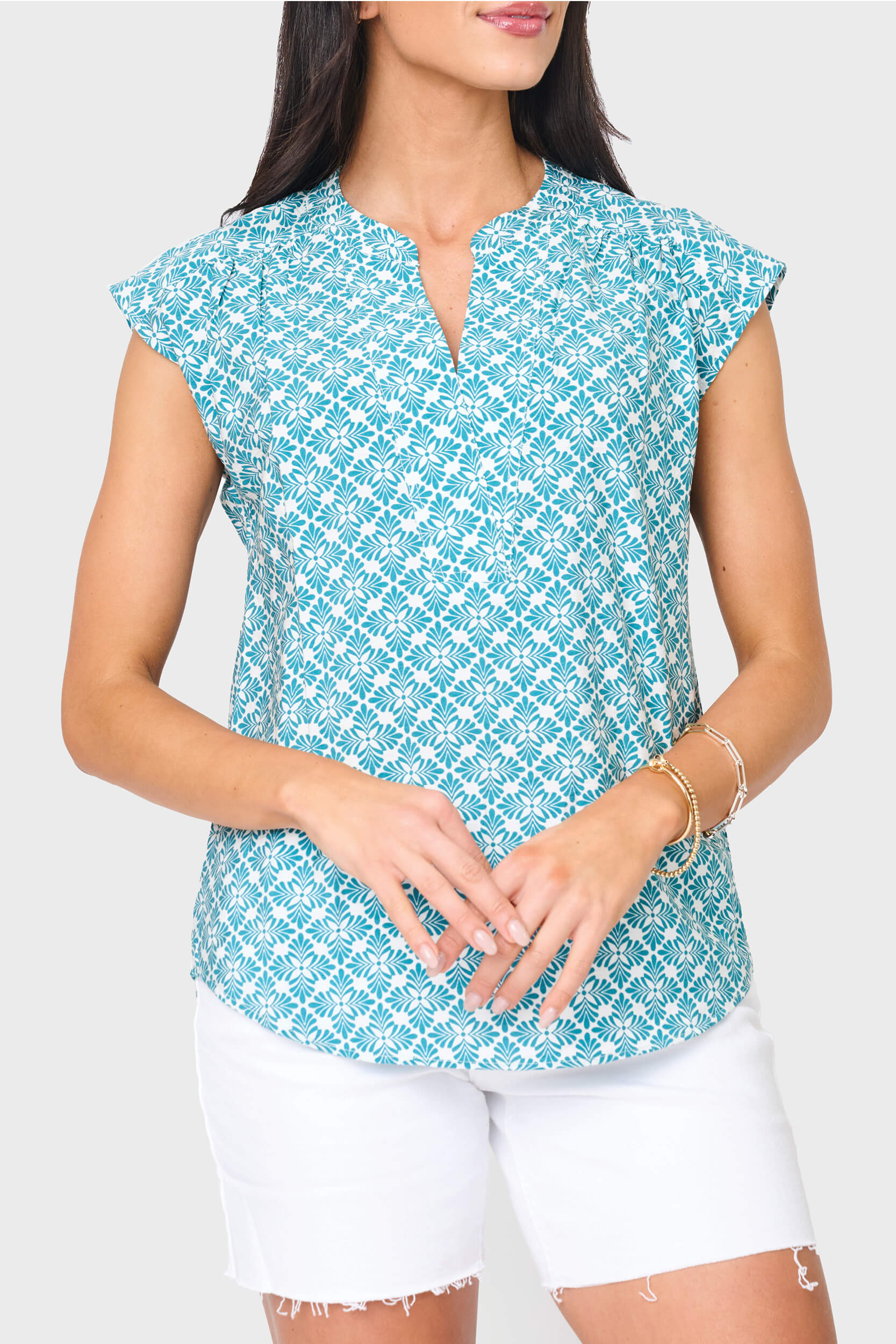Cap Sleeve Notch Neck Blouse
