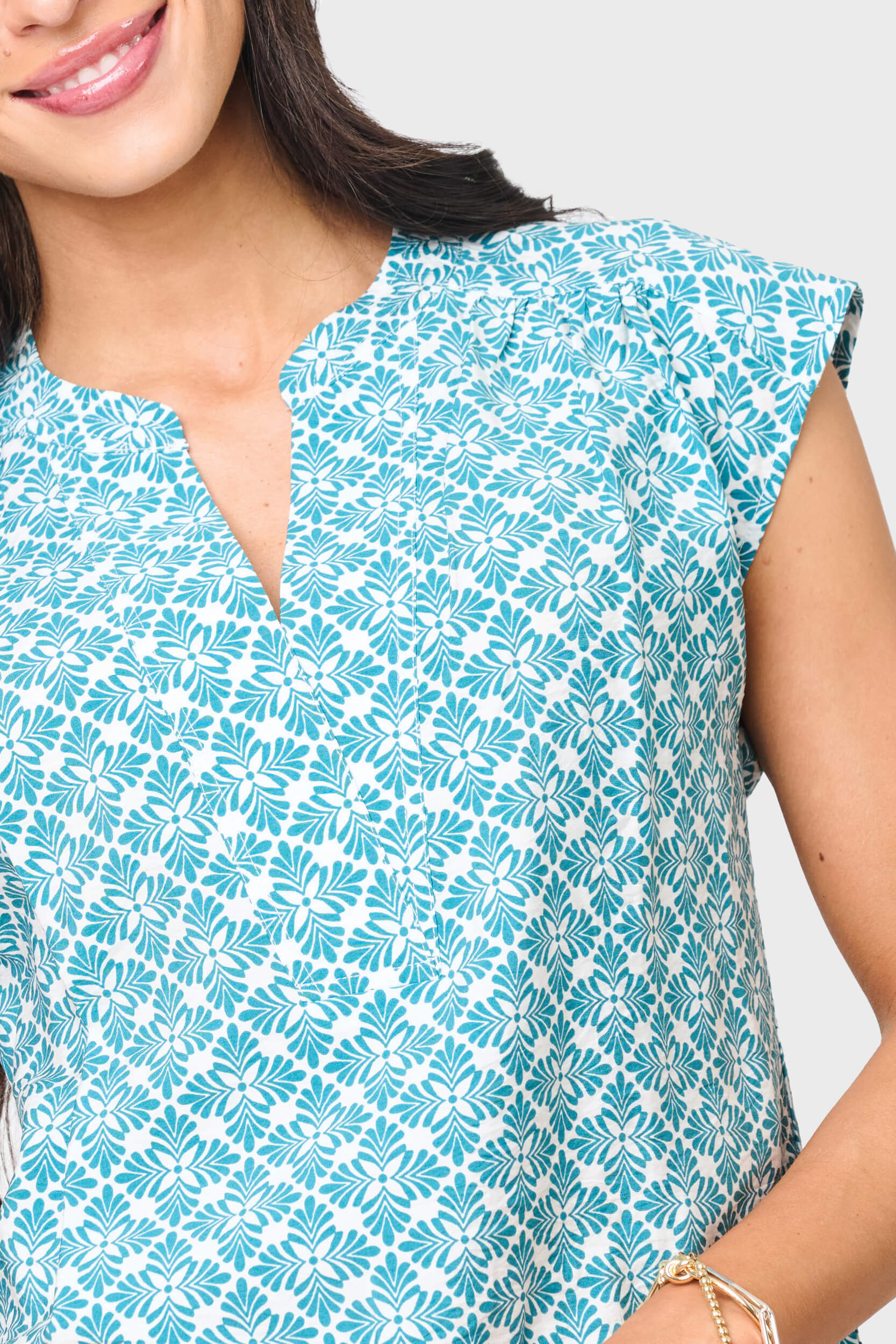Cap Sleeve Notch Neck Blouse