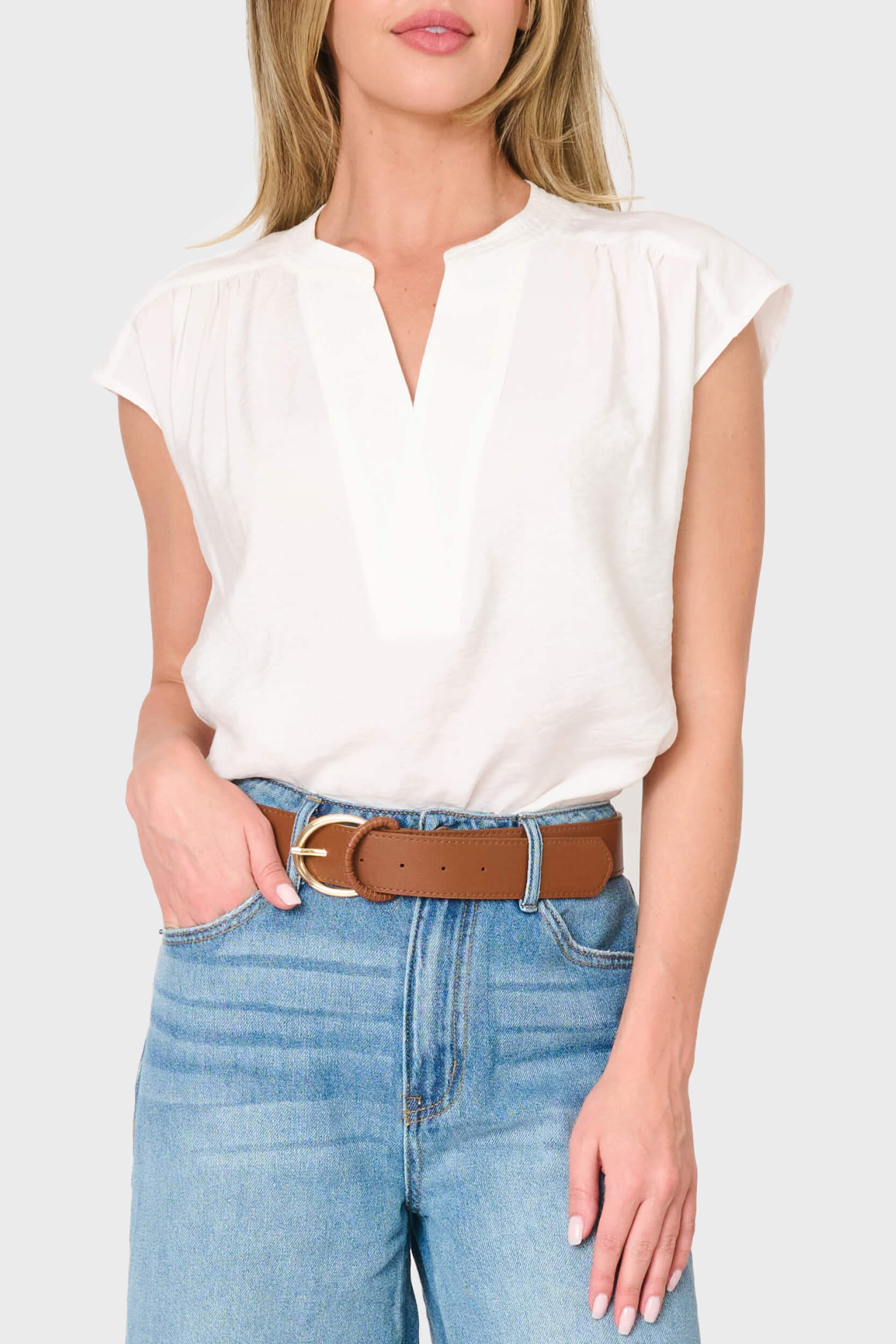 Cap Sleeve Notch Neck Blouse