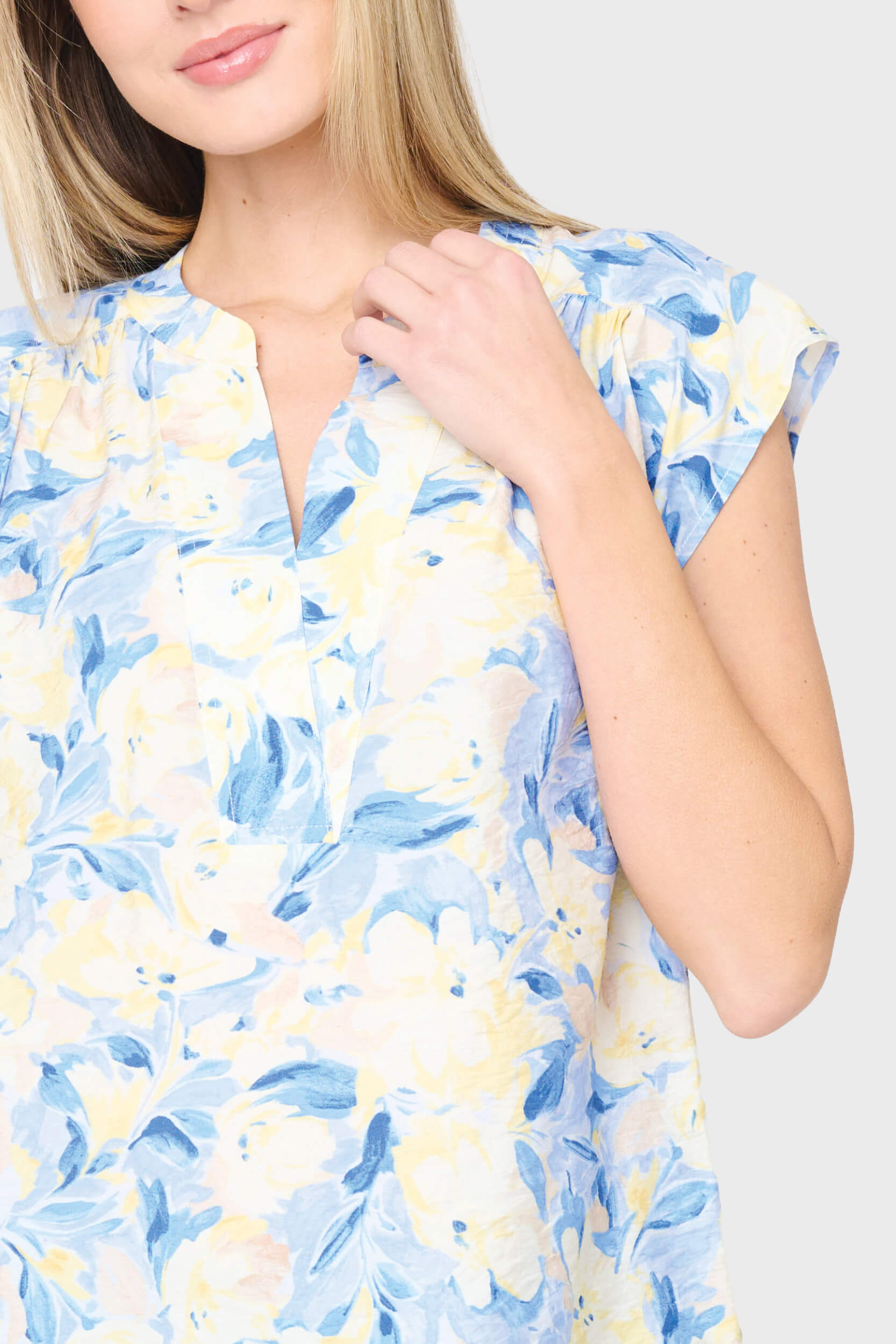 Cap Sleeve Notch Neck Blouse