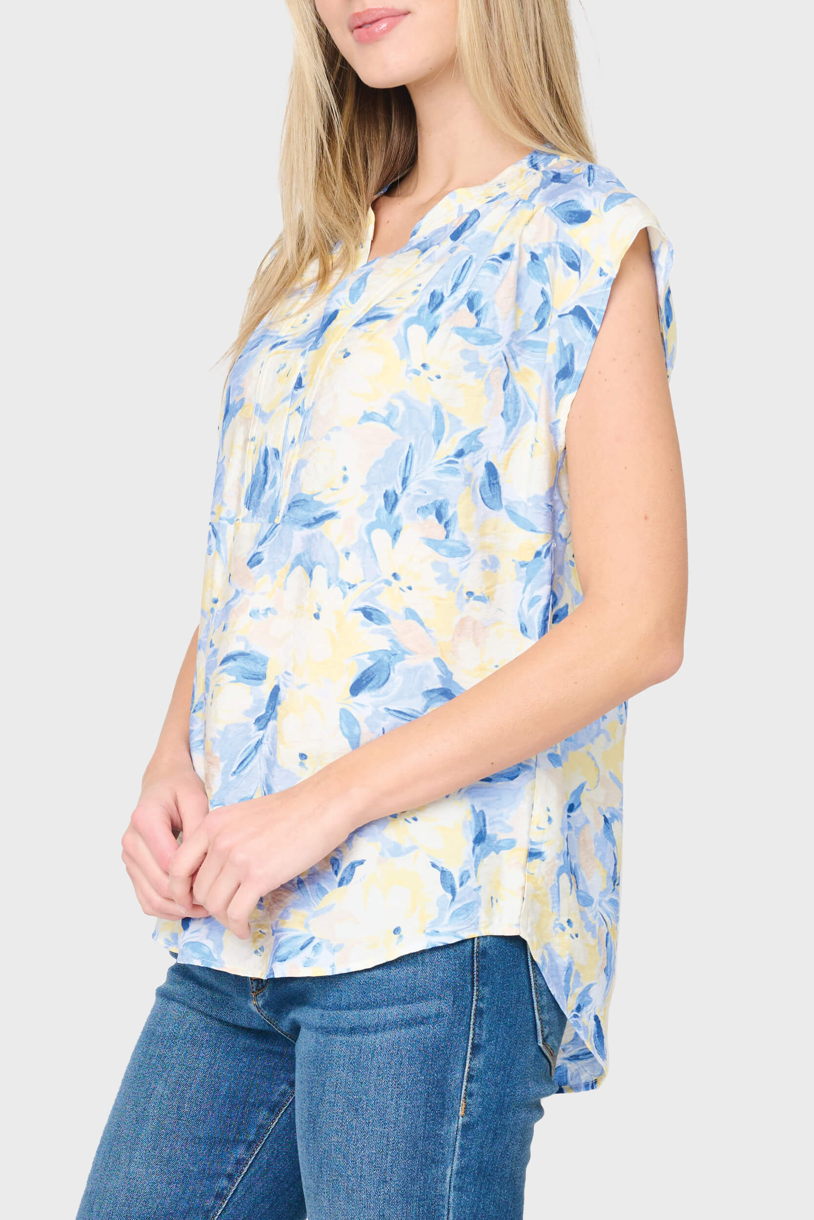 Cap Sleeve Notch Neck Blouse