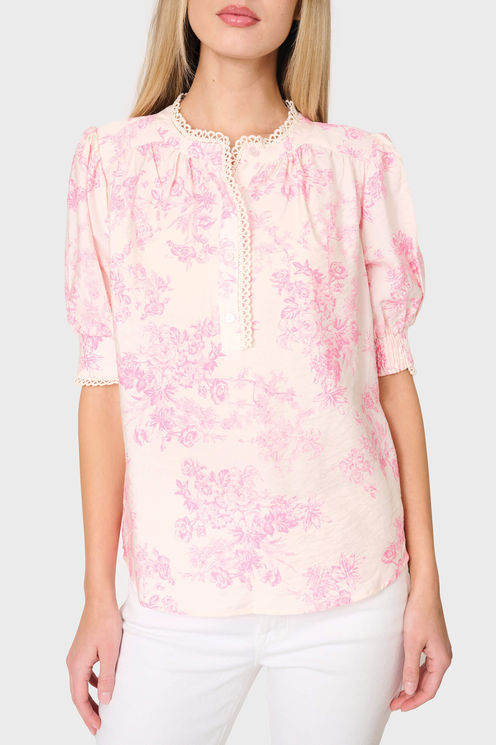 Dianthus Henley Crochet Trim Blouse