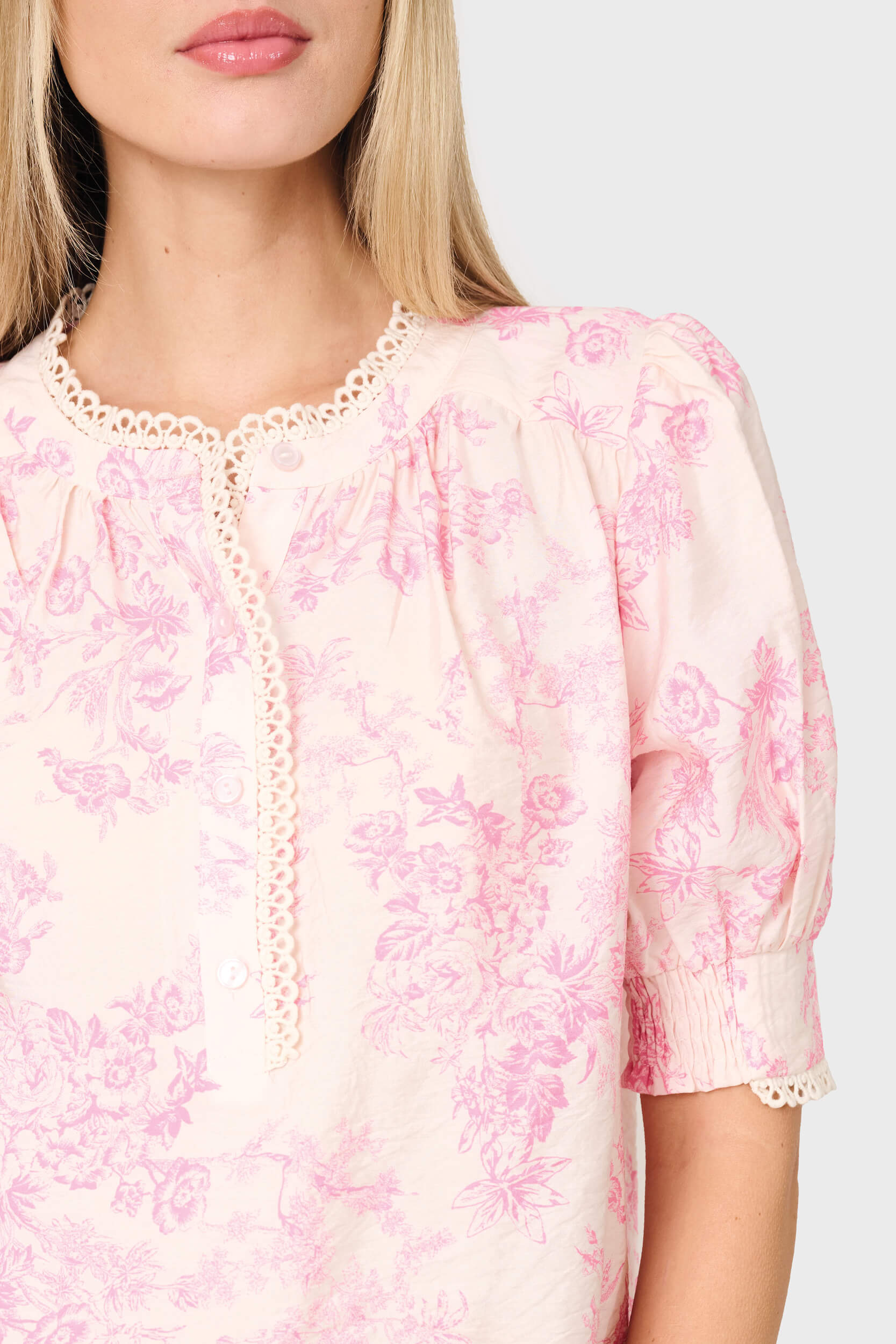 Dianthus Henley Crochet Trim Blouse