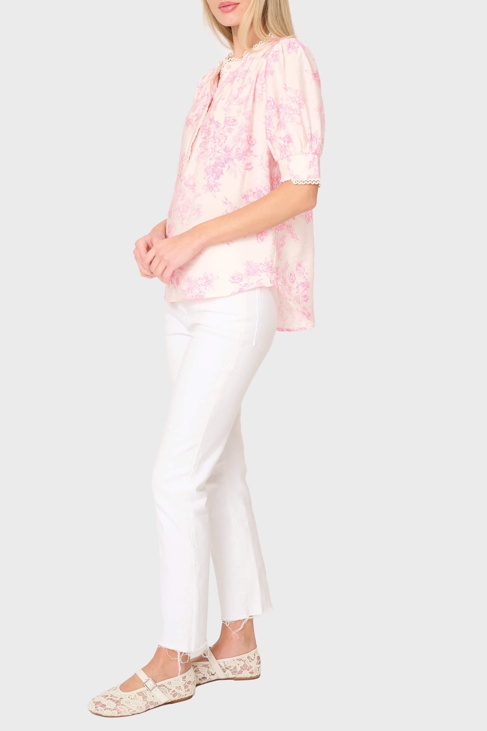 Dianthus Henley Crochet Trim Blouse