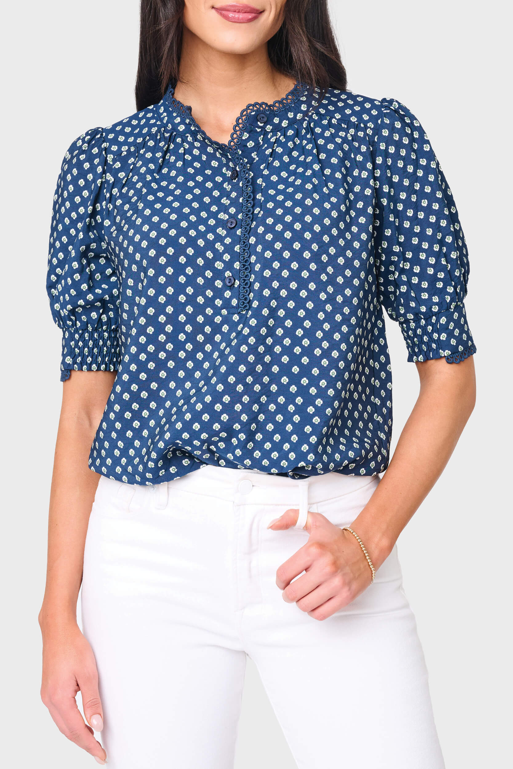 Dianthus Henley Crochet Trim Blouse