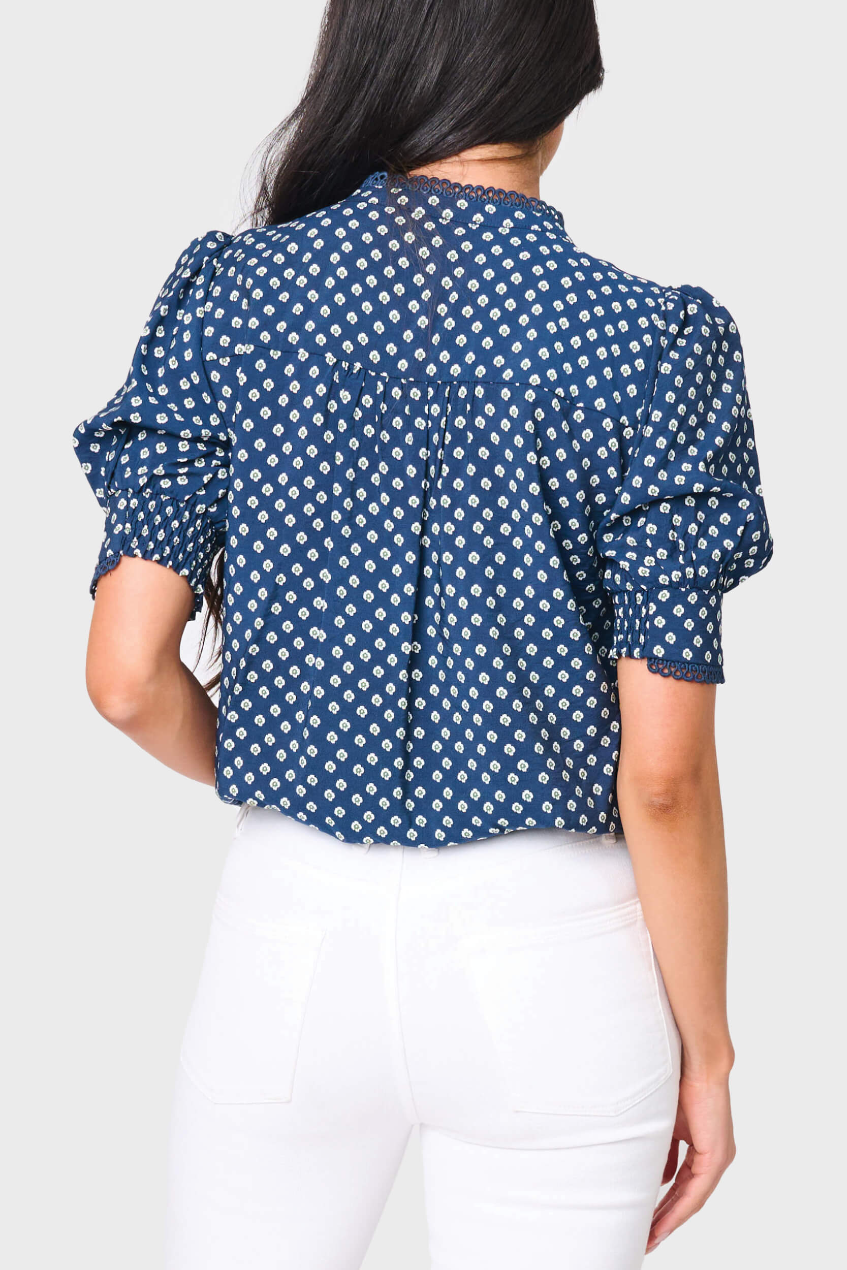 Dianthus Henley Crochet Trim Blouse